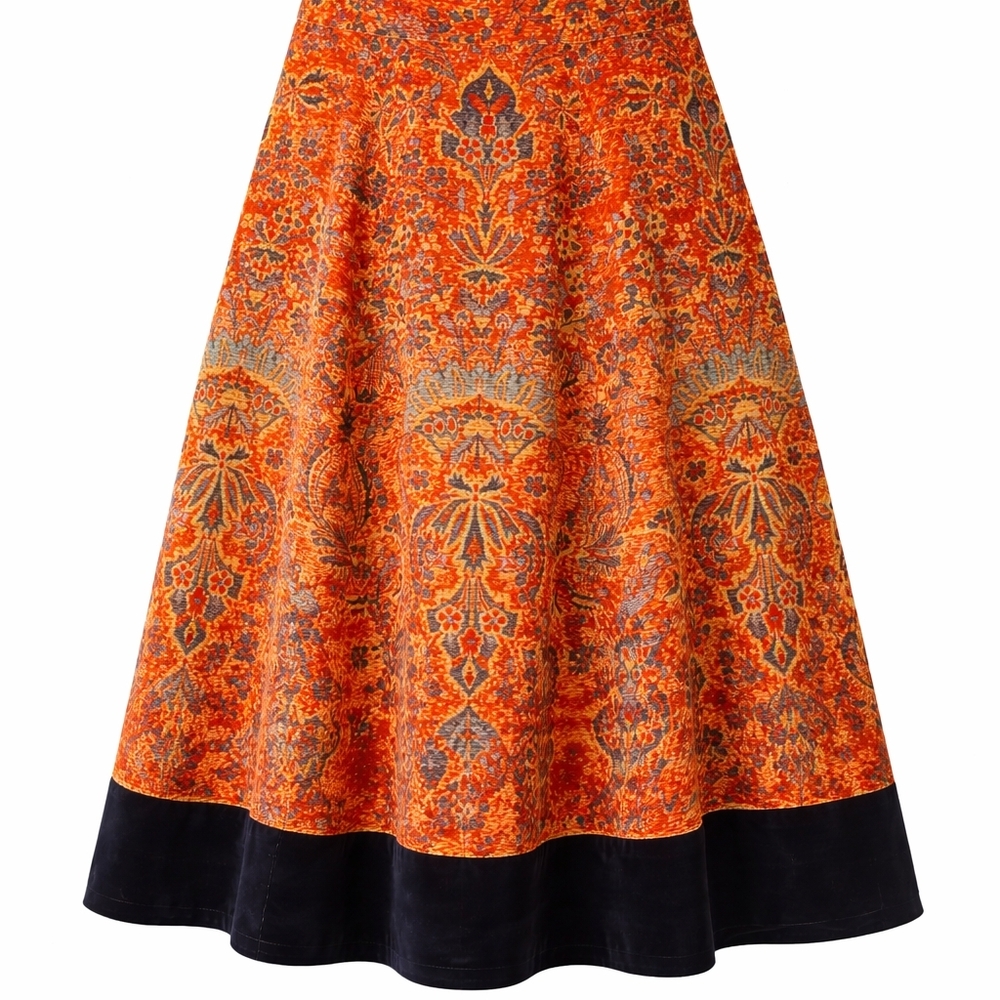 Soft Surroundings Womens Midi Skirt M Boho Southwest Mediterranean Velvet Hem